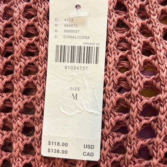 Pilcro/Anthopologie Coral Open Weave Sweater with Flowers Oversized M. NWT - Picture 8 of 11